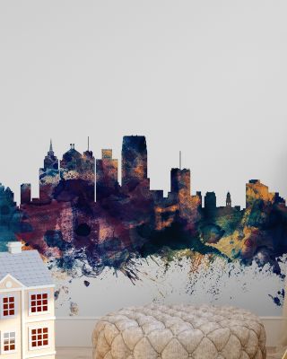 Detroit Michigan Skyline in Blue & Bronze
