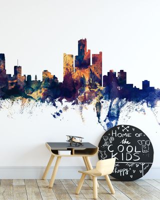 Detroit Michigan Skyline in Blue & Bronze