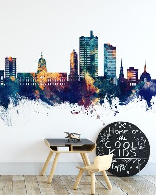 Fort Wayne Indiana Skyline Blue & Bronze
