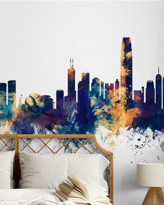 Hong Kong Skyline Blue & Bronze