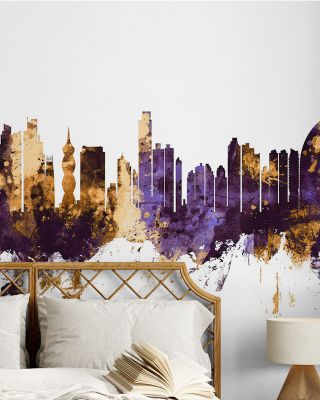 Panama City Skyline Purple & Gold