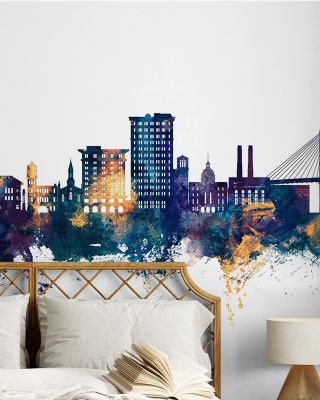 Savannah Georgia Skyline Blue & Bronze