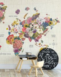 Botanical Floral World Map Wallpaper for Nursery Room Walls Forever