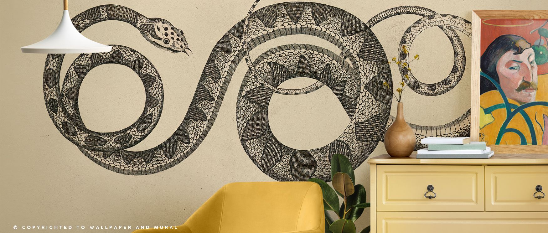 Polished metallic undertones give Vintage Viper Wallpaper a sculptural essence. The balanced design radiates quiet confidence, perfect for refined interiors embracing modern calm and timeless depth. 