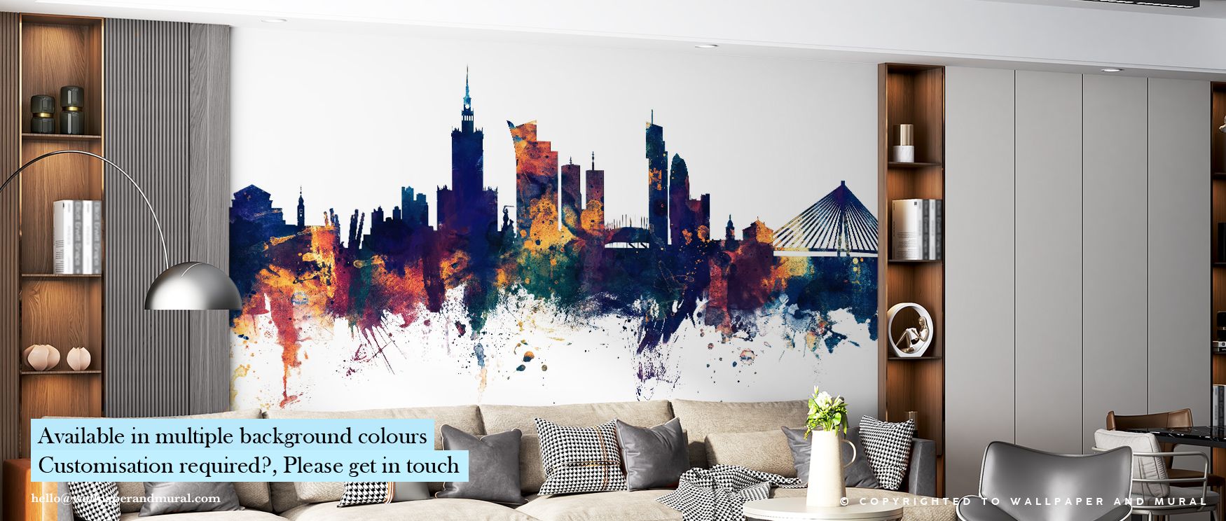 Warsaw Poland Skyline Blue & Bronze Wallpaper evokes calm strength through architectural form and luminous tone. Its flowing geometry mirrors the soul of the city, lending artistic depth to spaces that value clarity and visual sophistication. 