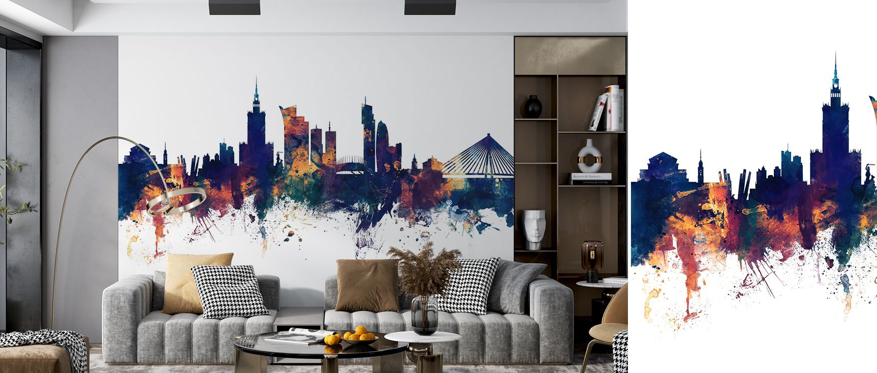 Warsaw Poland Skyline Blue & Bronze Wallpaper merges precision and emotion through color balance. It enriches professional environments or sophisticated homes with understated luxury and modern European character. 