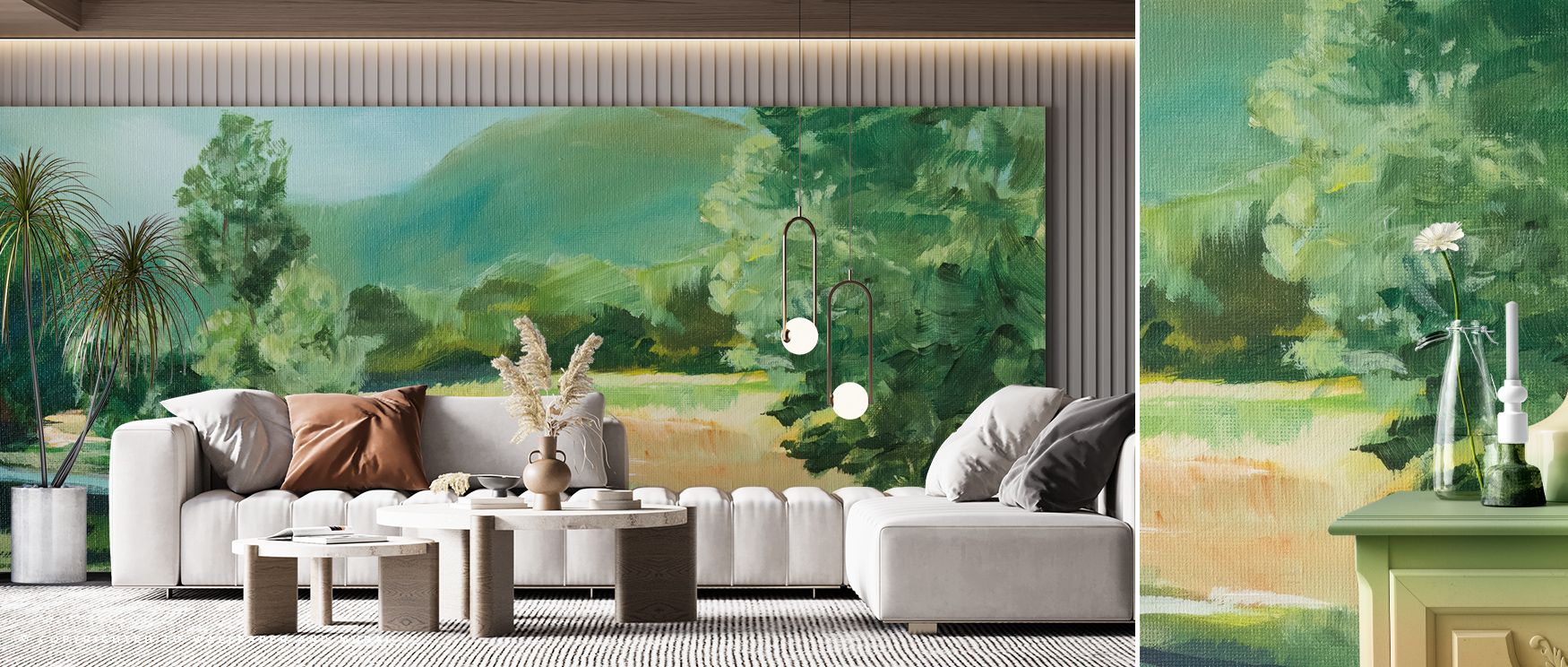 In Watershed on Canvas Wallpaper, art and landscape converge through light-filled motion. The pattern’s flowing transitions enhance spaces with calm artistry, ideal for lounges or personal retreats grounded in serene design. 