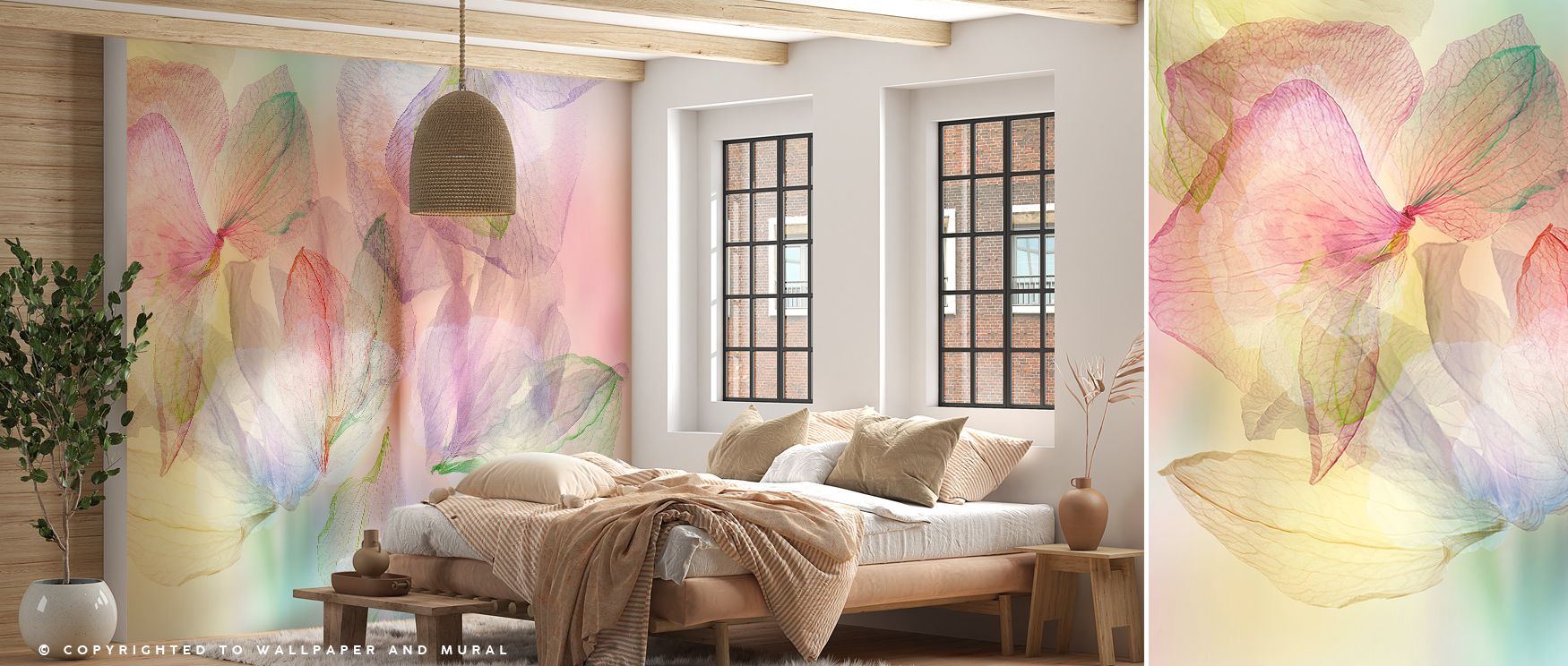 In Weightless Bouquet Wallpaper, soft gradients of ivory and rose unfold in airy motion. Its balance of tone and texture brings an atmosphere of peace, transforming modern interiors into poetic reflections of calm. 