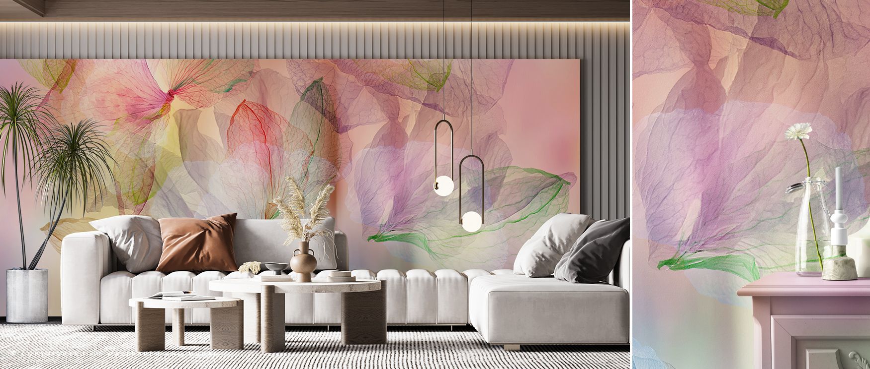 Weightless Bouquet Wallpaper channels harmony through its painterly layers of petal tones. The subtle movement breathes emotion and calm, adorning rooms with feminine refinement and timeless serenity. 