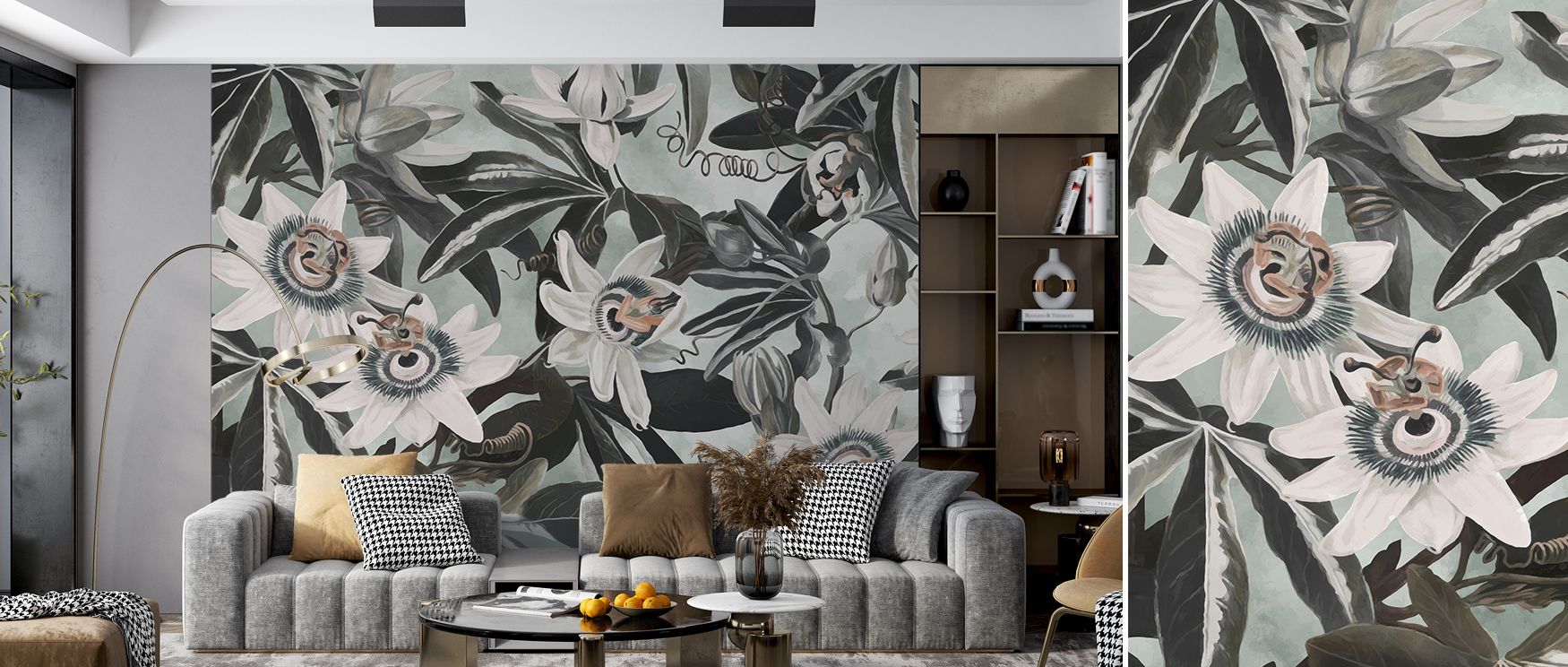 White Passiflora Green Wallpaper embodies the whisper of spring through delicate detail and layered tone. The balanced palette of moss and cream evokes renewal, filling interiors with elegant light and organic calm. 