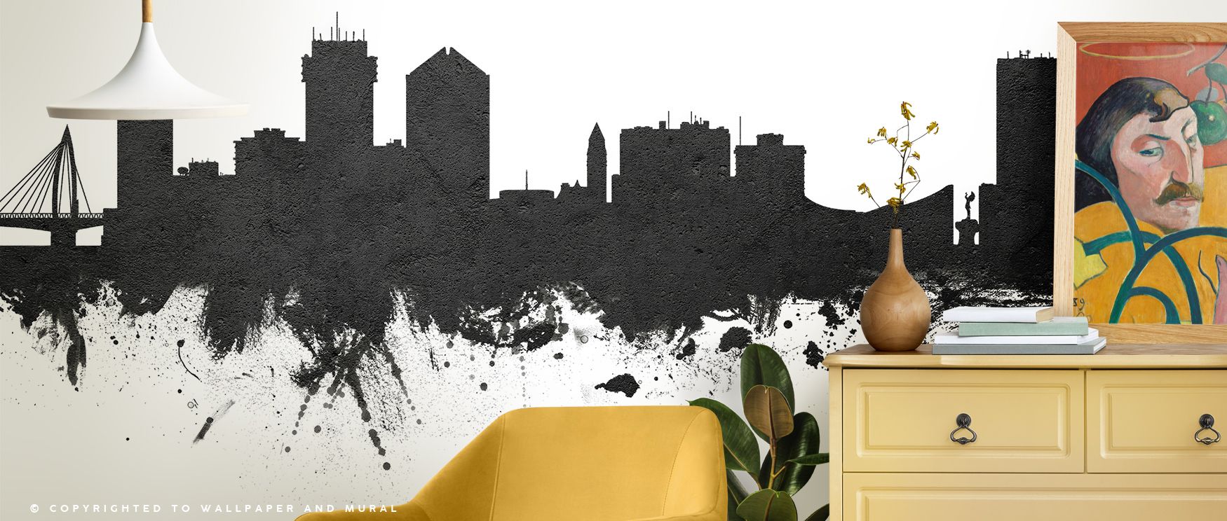 Wichita Kansas Skyline Black & White Wallpaper reveals metropolitan charm through minimalist grace. The design’s simplicity evokes order, rhythm, and depth, ideal for rooms shaped by light and structure. 