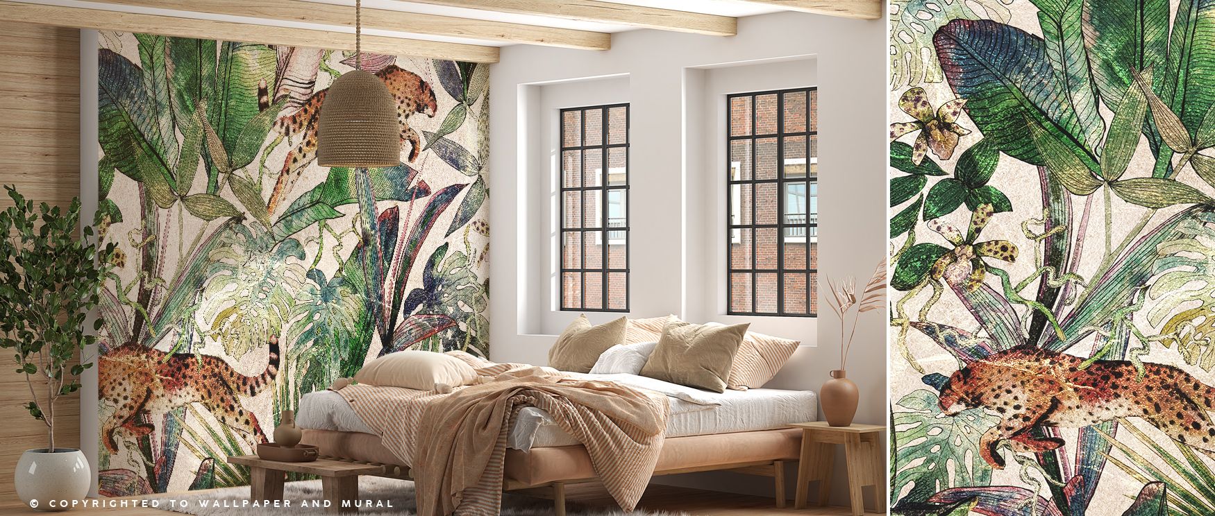In Wildcat Leaves Wallpaper, each leaf tells a story of grace and strength. The interplay of moss, olive, and jade creates layers of visual texture that embody renewal and elegance across modern interiors. 