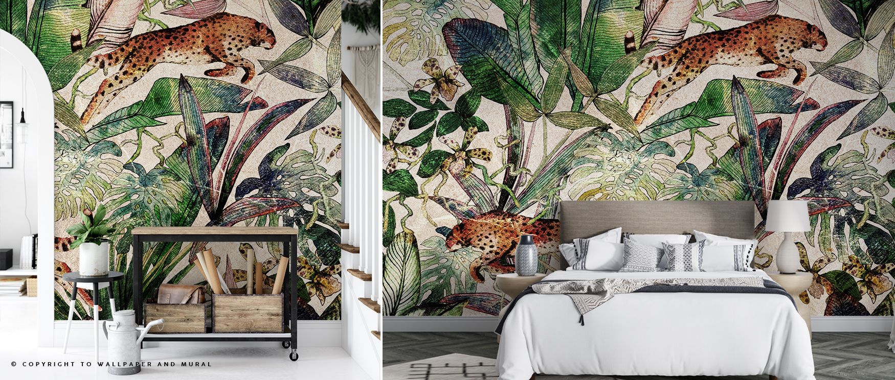 Soft reflections pass through Wildcat Leaves Wallpaper, highlighting detail and texture. Its lush tonal range creates fluid continuity, adding vitality and sophistication to living areas inspired by natural elegance. 