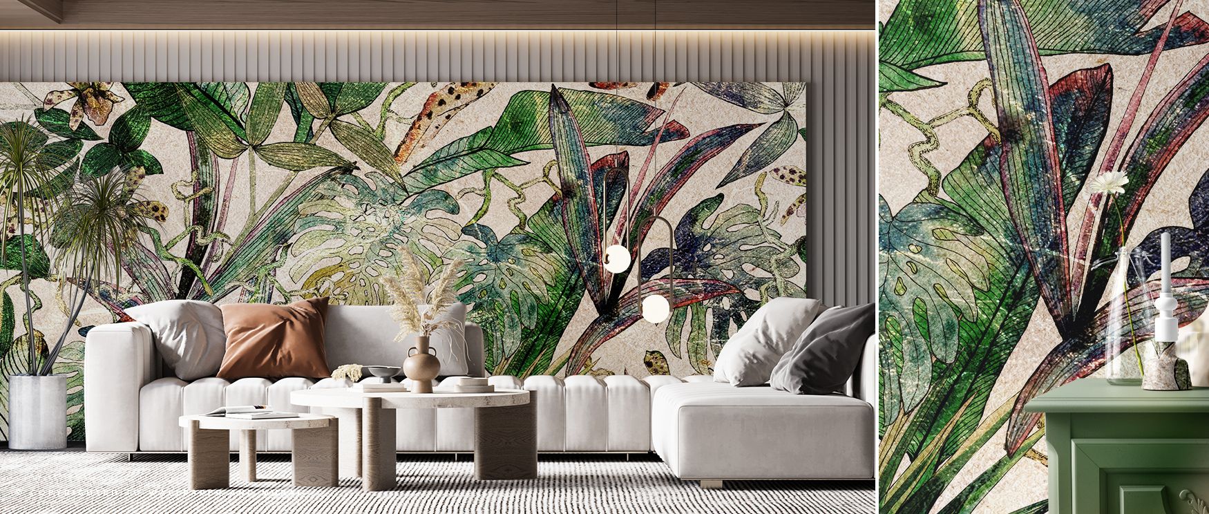 Gentle contrasts in Wildcat Leaves Wallpaper echo the patterns of sunlight filtering through leaves. The result is a serene atmosphere where design and nature exist in graceful unity, ideal for tranquil home interiors. 