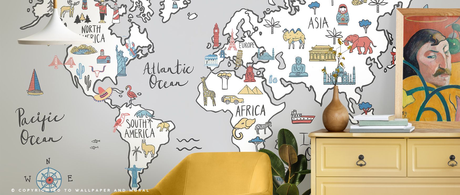 Transform interiors with World Essentials Wallpaper, combining precise map illustrations and muted tones to enrich living rooms, bedrooms, or corridors with global sophistication and a calm, cultured mood. 