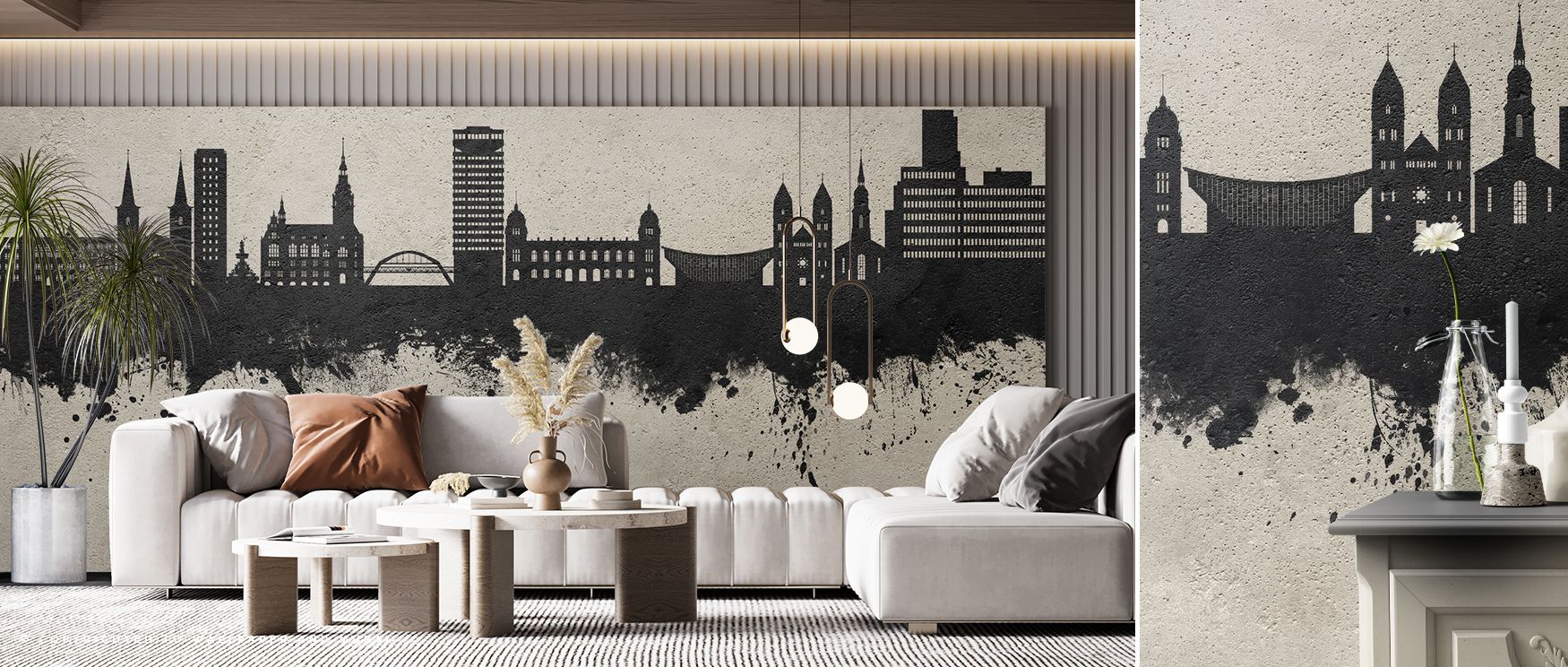 Bring urban energy into interiors with Wuppertal Germany Skyline Concrete Wallpaper, featuring detailed city skylines in muted concrete tones, ideal for living rooms, bedrooms, or lounge areas. Subtle textures add dimension and contemporary flair. 