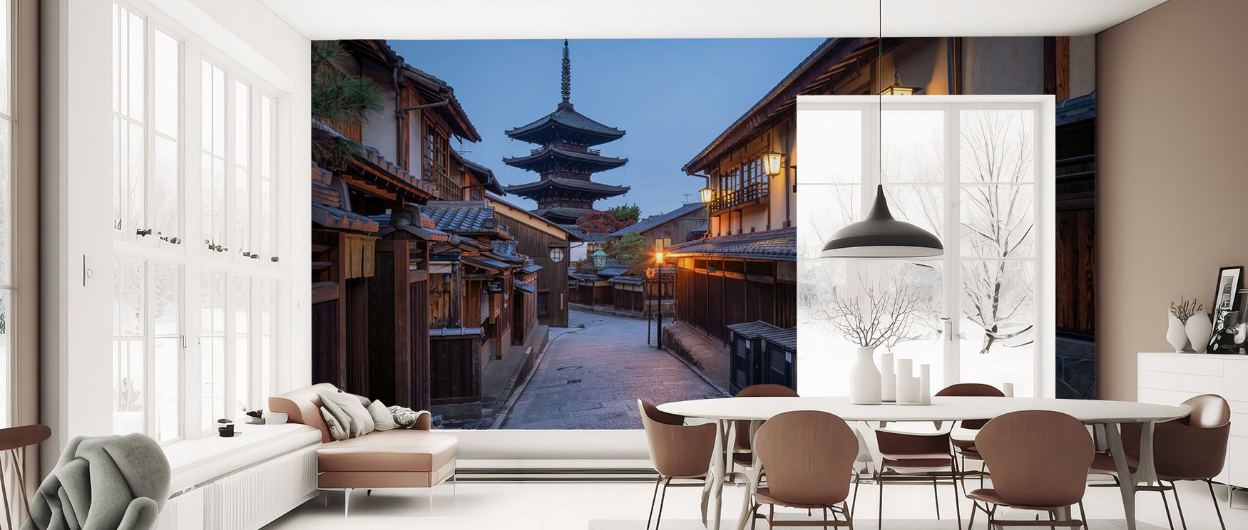 Infuse interiors with calm elegance using Yasaka Pagoda at Night Wallpaper, blending historic rooftops and soft lighting for bedrooms, living rooms, or creative corners. The pattern creates a soothing focal point. 