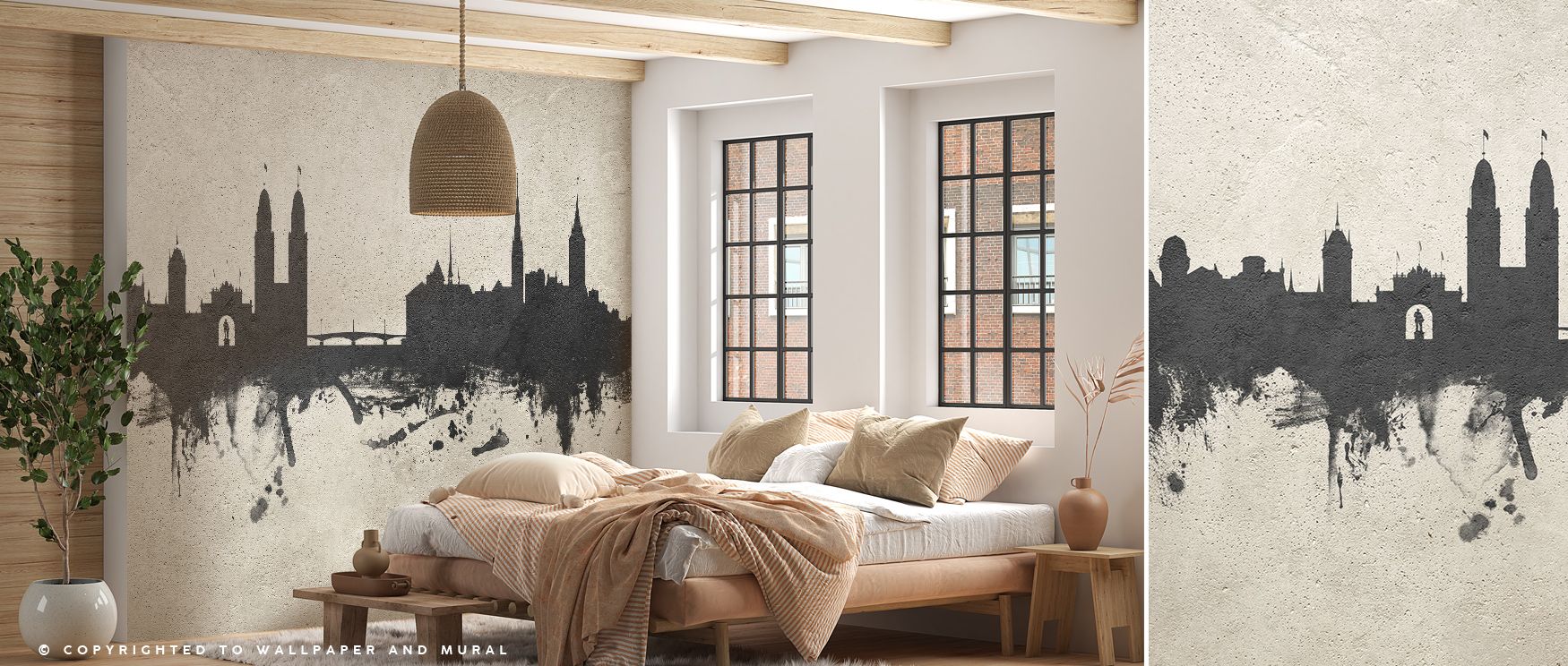 Highlight contemporary elegance with Zurich Switzerland Skyline Concrete Wallpaper, featuring minimalist city structures in soft grey tones for bedrooms, living rooms, or creative corners. Architectural precision adds sophistication. 