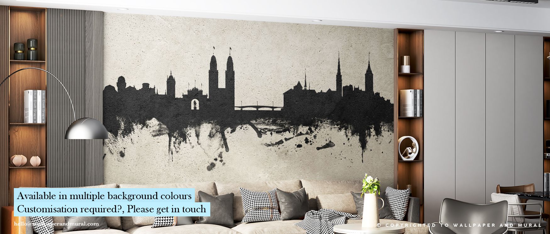 Add urban calm with Zurich Switzerland Skyline Concrete Wallpaper, where linear rooftops and bridges create a modern mood for bedrooms, living rooms, or corridor walls. Subtle tonal variation enhances texture. 