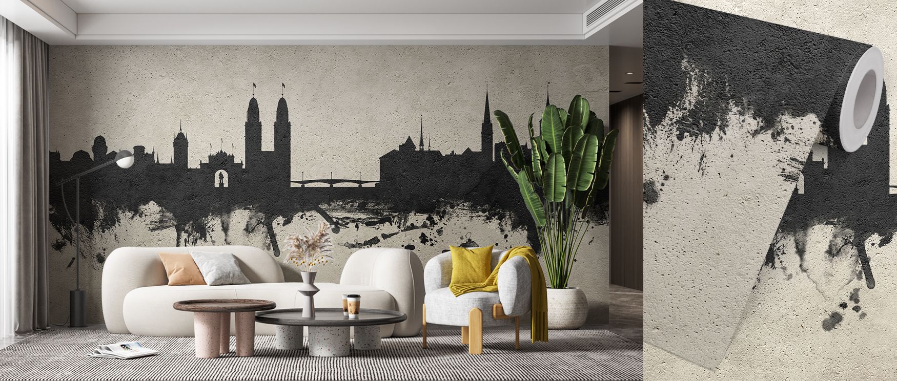 Celebrate metropolitan style with Zurich Switzerland Skyline Concrete Wallpaper, combining precise building forms and neutral tones for bedrooms, living rooms, or study corners, creating a refined urban backdrop. 