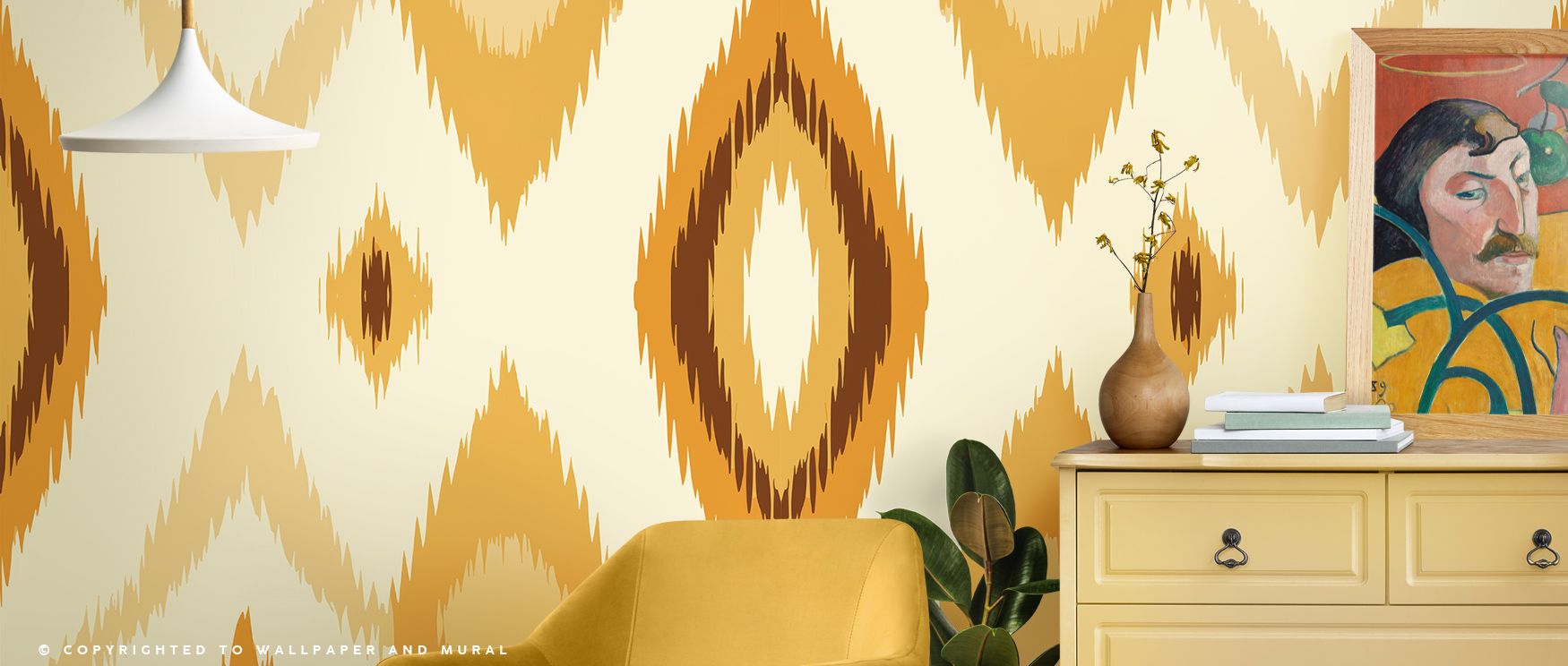 Retro 70s Ikat I Wallpaper fuses modern chic with nostalgic artistry. Vibrant pigments and tactile flow invite optimism, surrounding rooms with patterned emotion and 70s-inspired rhythm that feels both lively and timeless. 