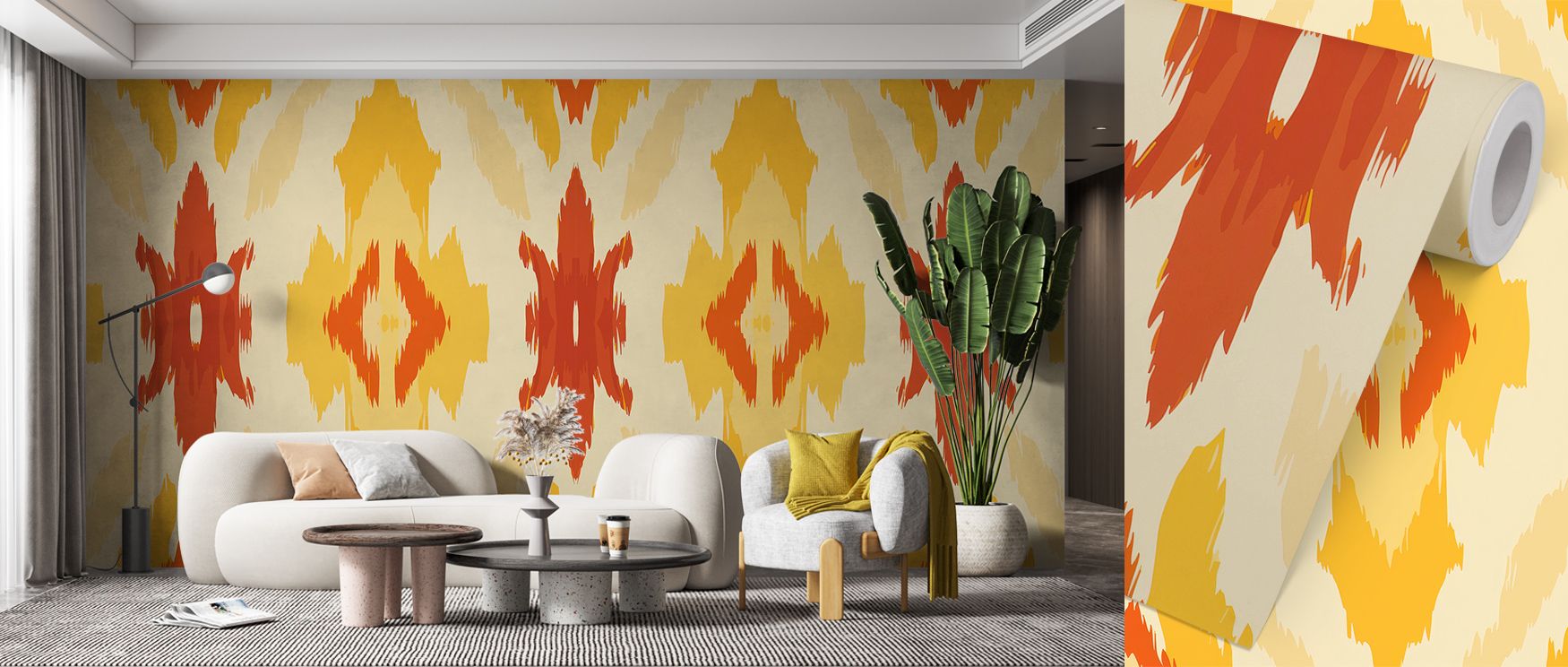 Vivid pigment and texture breathe life into Retro 70s Ikat II Wallpaper. The design’s rhythmic composition merges nostalgia and freshness, creating walls that feel alive with joyful pattern and expressive flair ideal for cozy, light-filled spaces. 