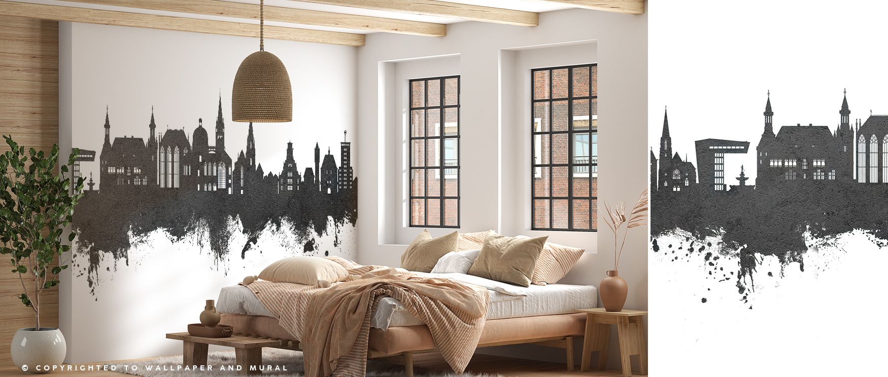 Silhouettes flow gracefully within the Aachen Germany Skyline Black & White Wallpaper, where form and contrast speak of craftsmanship and order. The minimal palette exudes sophistication, ideal for tranquil rooms with clean design. 