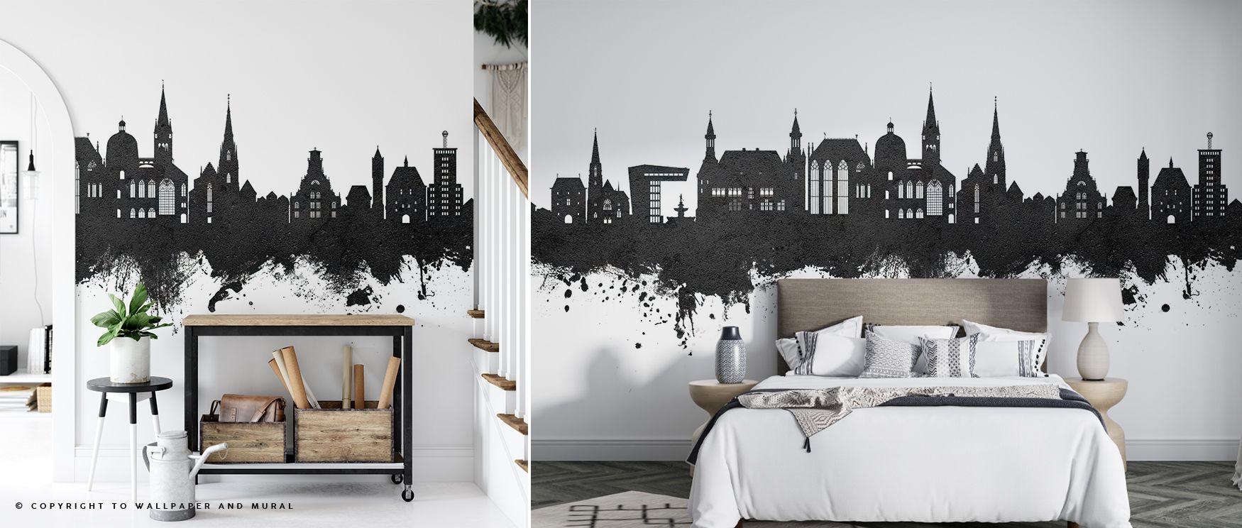 Within the Aachen Germany Skyline Black & White Wallpaper, geometric elegance meets emotional quiet. The balance of tone and proportion offers depth, lending interiors a sense of cultivated calm and visual harmony. 