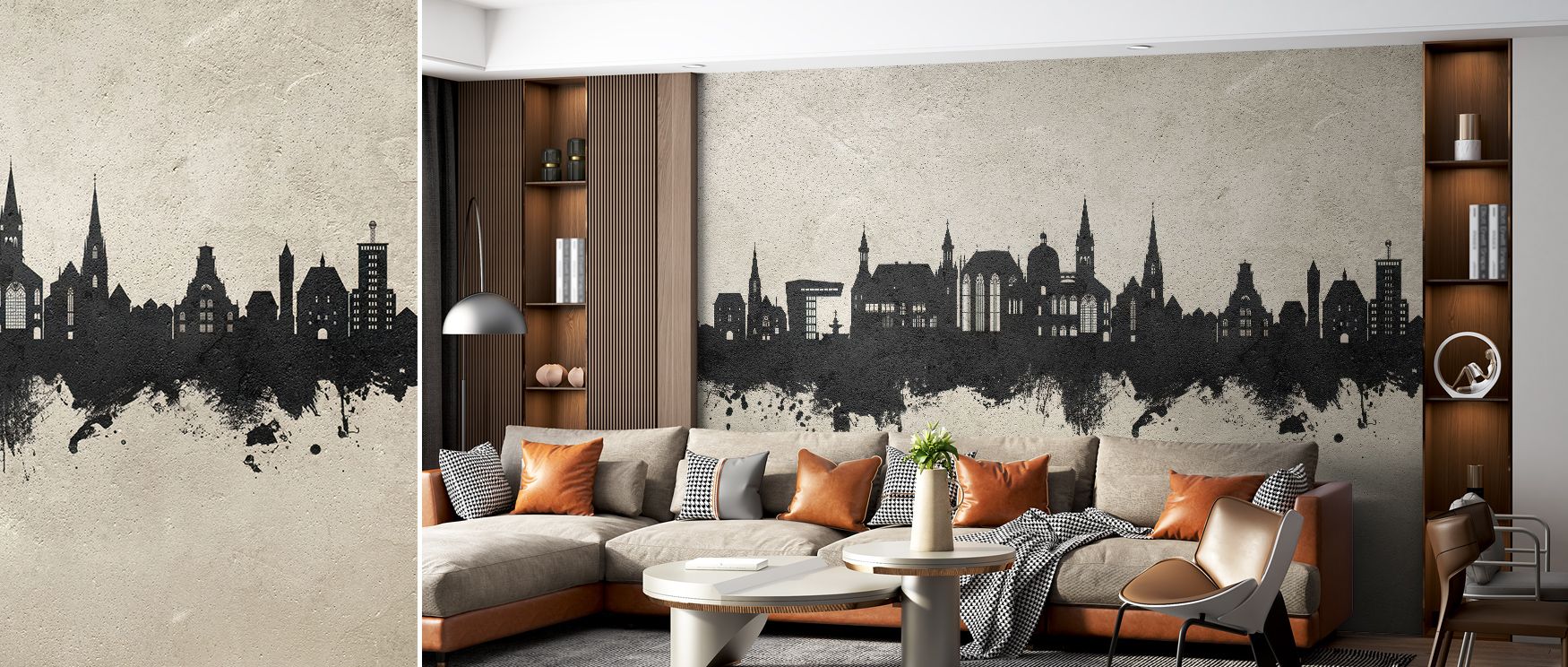 Graceful structure flows across the Aachen Germany Skyline Concrete Wallpaper, merging art and architecture. The mural’s subtle finish and clean lines produce serenity that elevates living spaces with urban sophistication. 