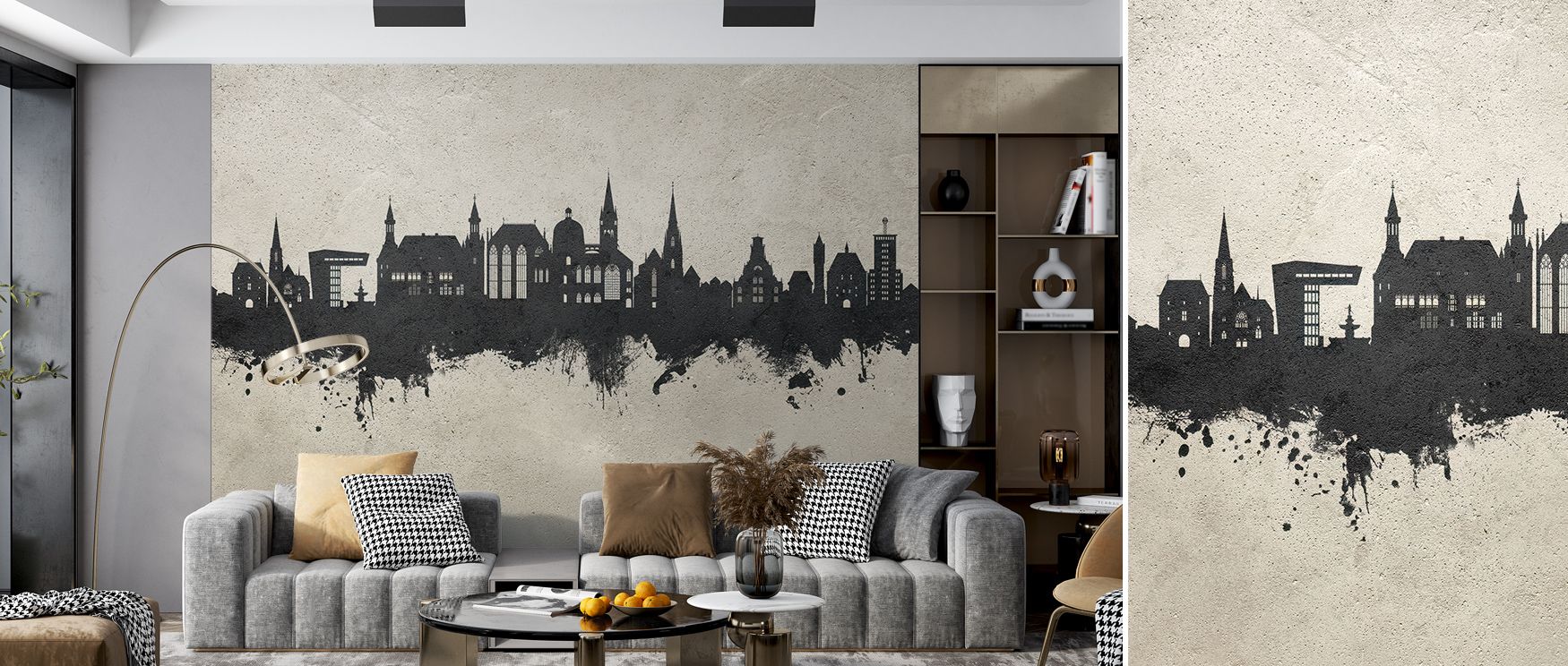 Architectural silhouettes stand in balance within the Aachen Germany Skyline Concrete Wallpaper. Soft hues and tactile surfaces evoke calm presence, creating harmony perfect for contemporary interiors with elegant restraint. 