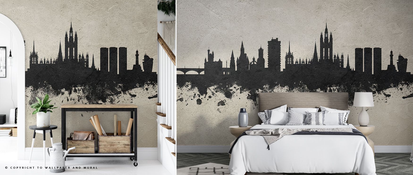 Aberdeen Scotland Skyline Concrete Wallpaper conveys balance between tradition and modern rhythm. The skyline’s graceful shapes emerge softly through industrial finish, lending rooms a refined, cultured calm. 