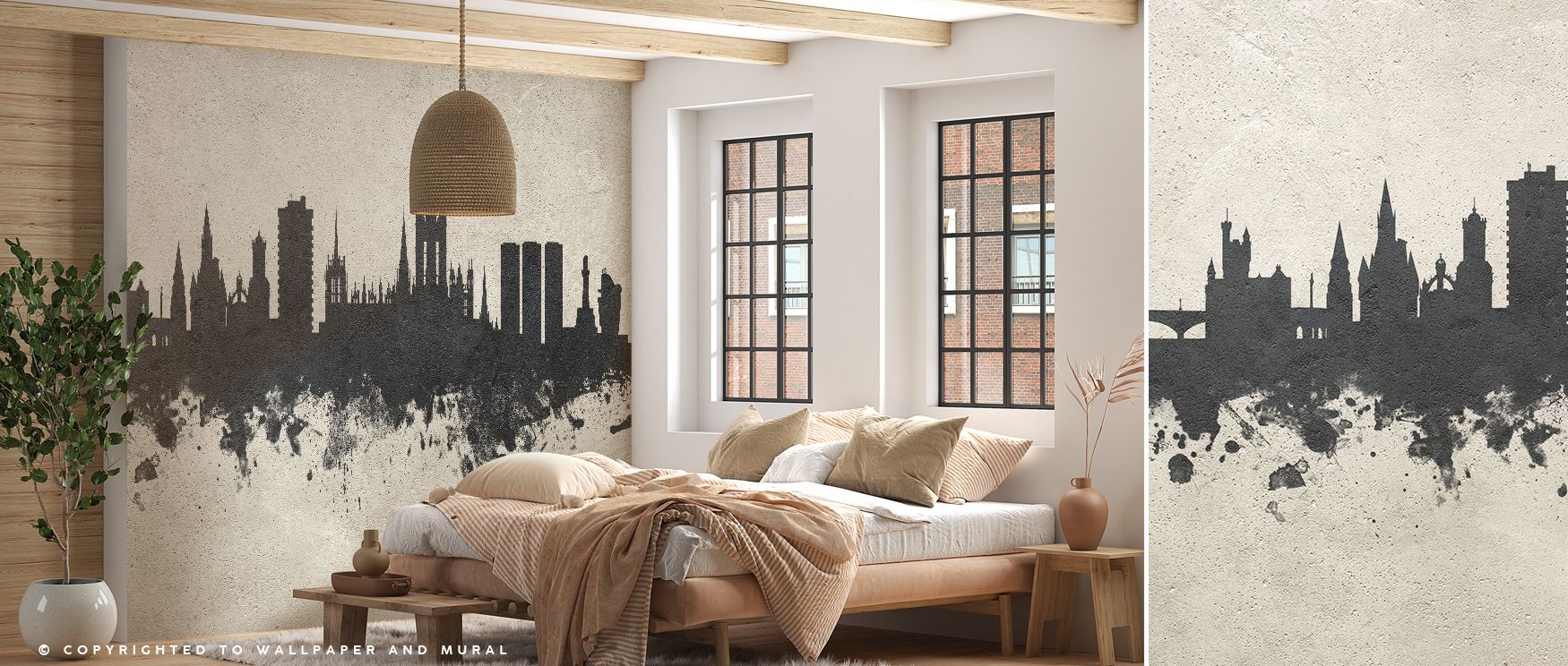 Across the Aberdeen Scotland Skyline Concrete Wallpaper, muted gradients form harmony between light and depth. The minimalist skyline design adds dimension and composure to urban-inspired interiors that value tranquility. 