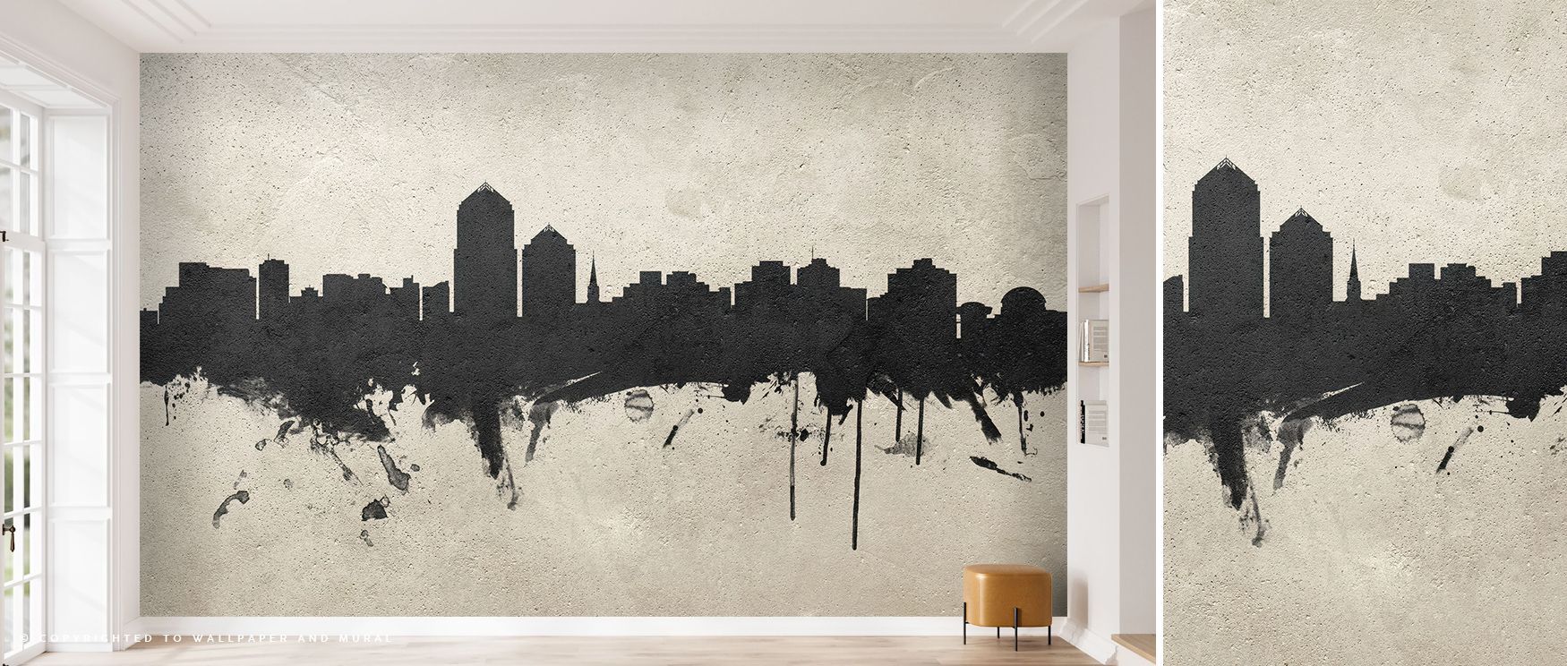 Gentle gradations of gray move through the Albuquerque New Mexico Skyline Concrete Wallpaper, revealing a skyline etched with refined texture. The design carries the essence of urban structure and natural calm, combining light and shadow in flowing contra