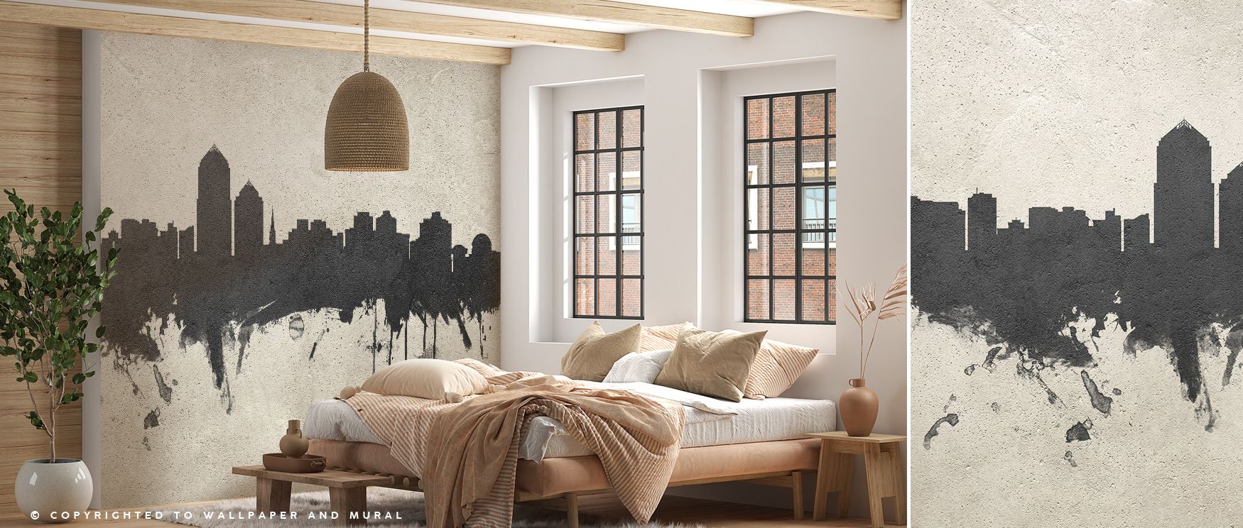 The Albuquerque New Mexico Skyline Concrete Wallpaper evokes serene poise through balanced contrast. Soft highlights flow across its surface, amplifying structural elegance that complements contemporary homes seeking subdued luxury and peace. 