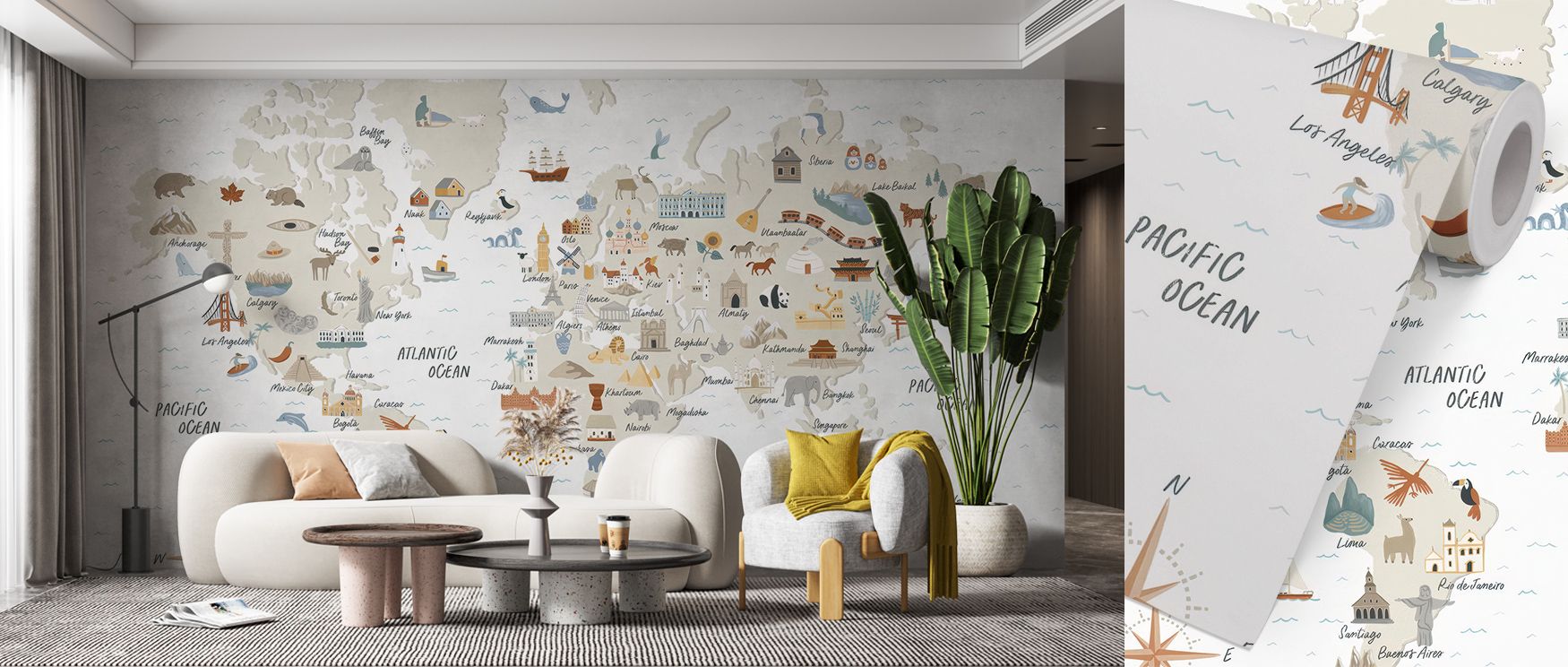 Subtle tones and refined mapping define the All Around The World Wallpaper. Each border feels hand-painted, celebrating the balance of history, creativity, and connection that enhances refined living spaces. 