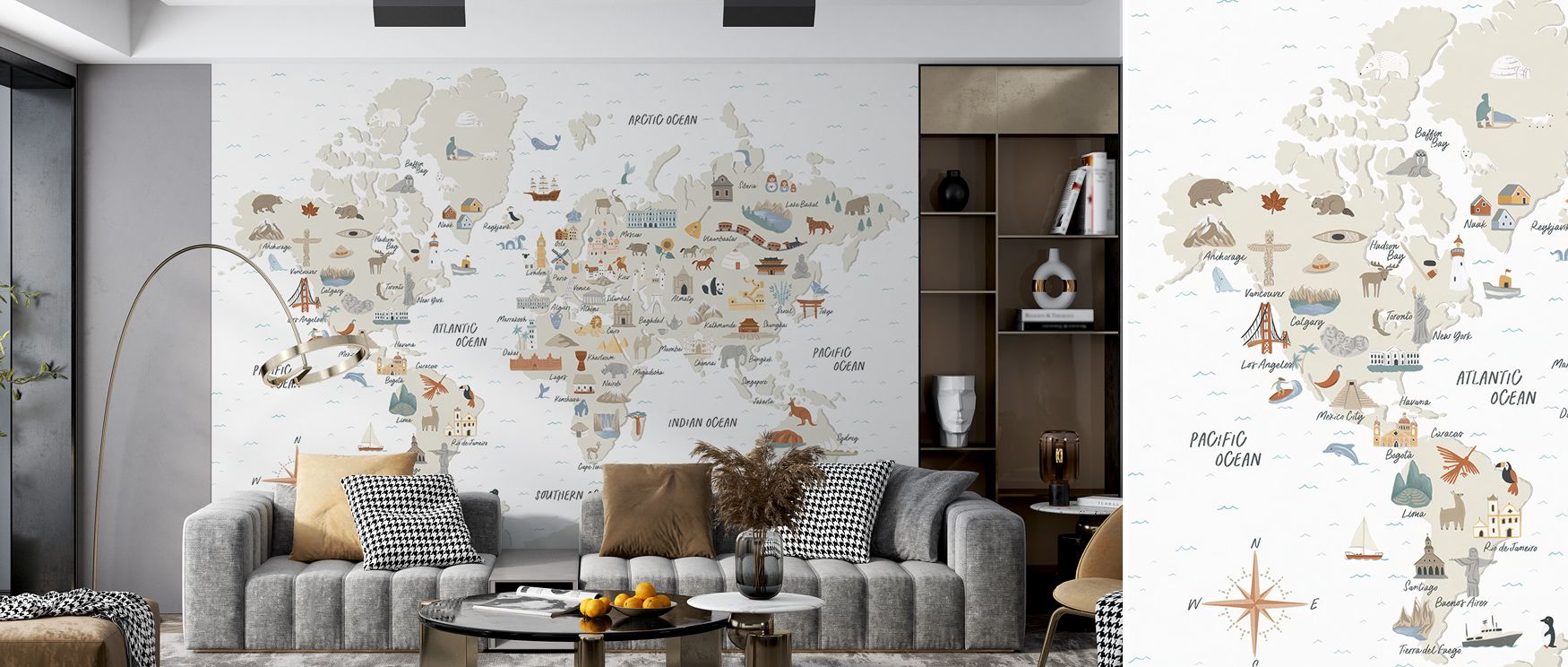 The All Around The World Wallpaper transforms interiors into spaces of wonder. Its detailed composition and flowing hues inspire reflection and connection with the wider world. 