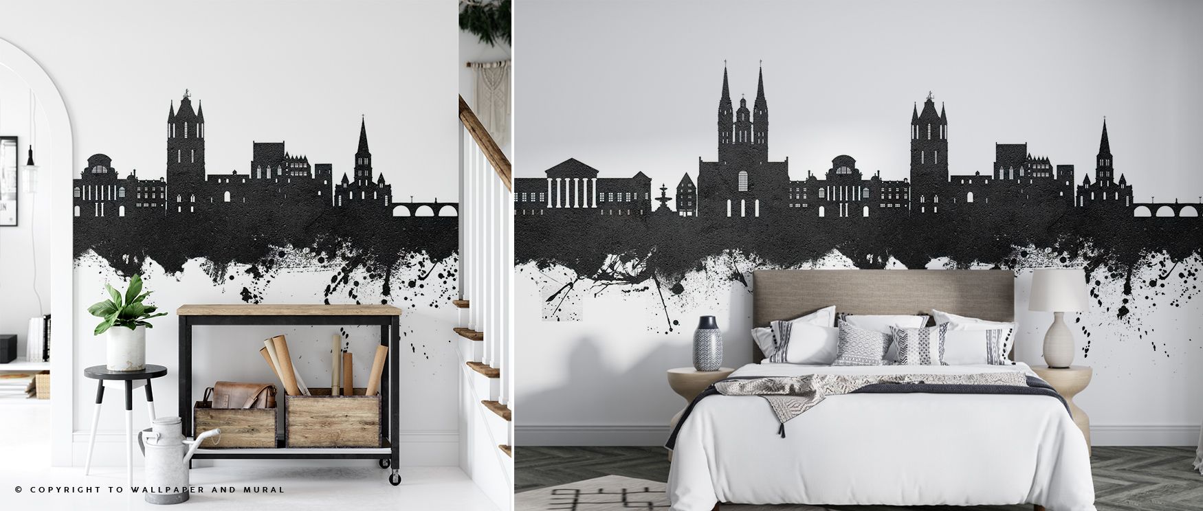 Subtle gradients unfold as Angers France Skyline Black & White Wallpaper reveals poetic contrasts between sky and structure, where each rooftop glows faintly like a memory suspended in mist, perfect for creating intimate modern elegance in a quiet bedroom