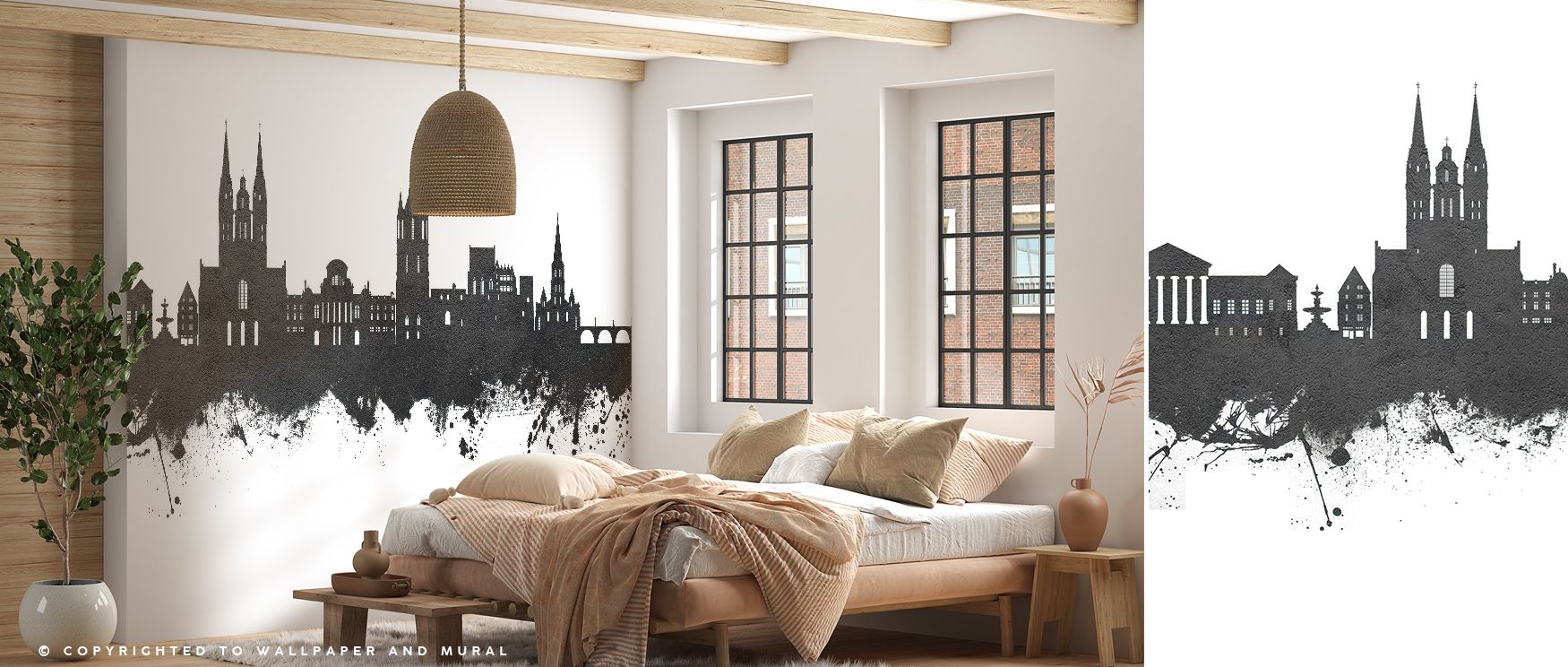 Dreamlike reflections emerge within Angers France Skyline Black & White Wallpaper, inviting contemplative moods as tonal simplicity highlights historical charm; soft hues enhance sophistication suited to creative living zones seeking calm expression throu