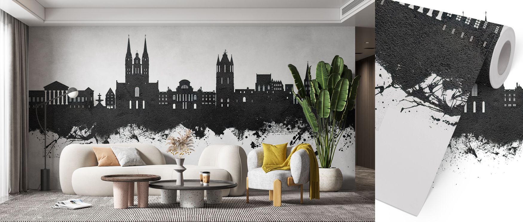 Graceful lines trace across Angers France Skyline Black & White Wallpaper, balancing depth and minimalism as crisp outlines flow into subtle luminosity, framing emotion through design while cultivating harmony within contemporary interiors intended for th