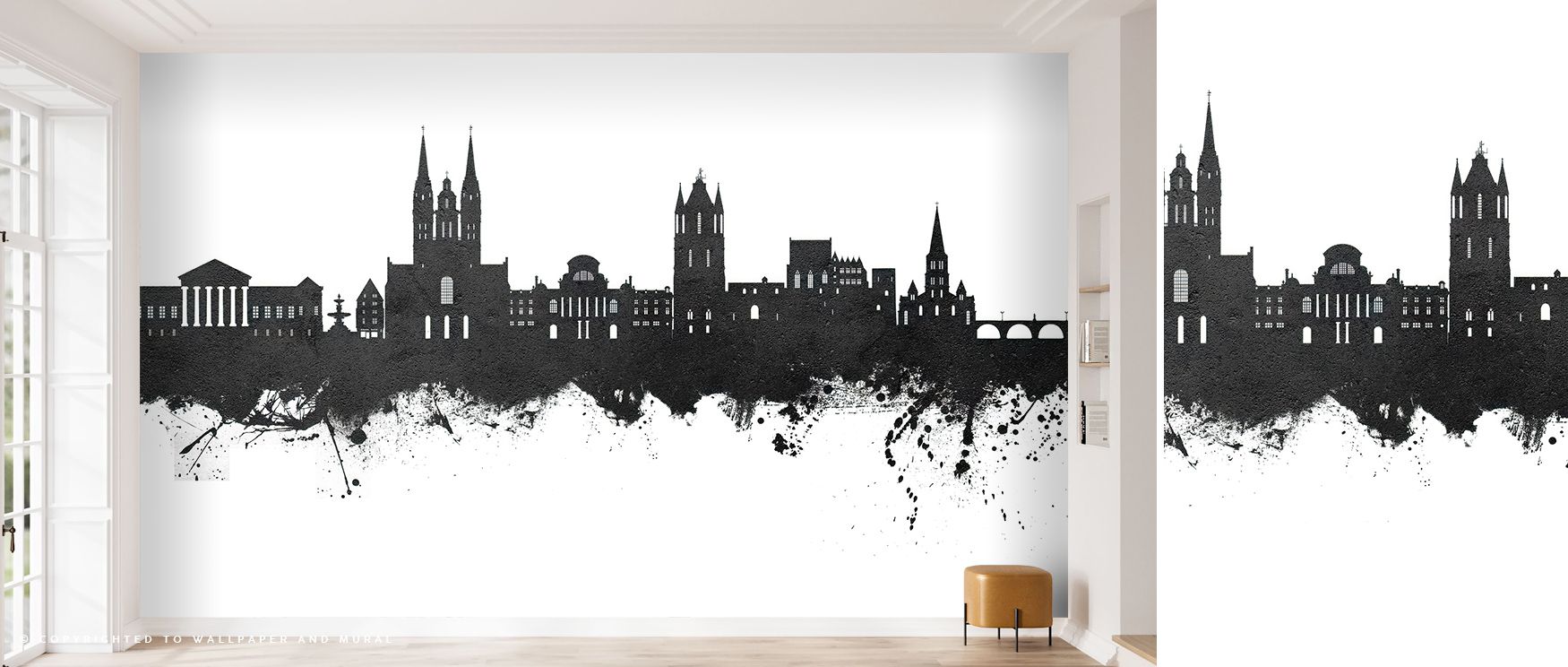 Historic essence blends with artistry inside Angers France Skyline Black & White Wallpaper, where iconic monuments rise within calm contrast; matte textures lend poetic composure ideal for minimalist rooms with graceful dimension, celebrating heritage thr