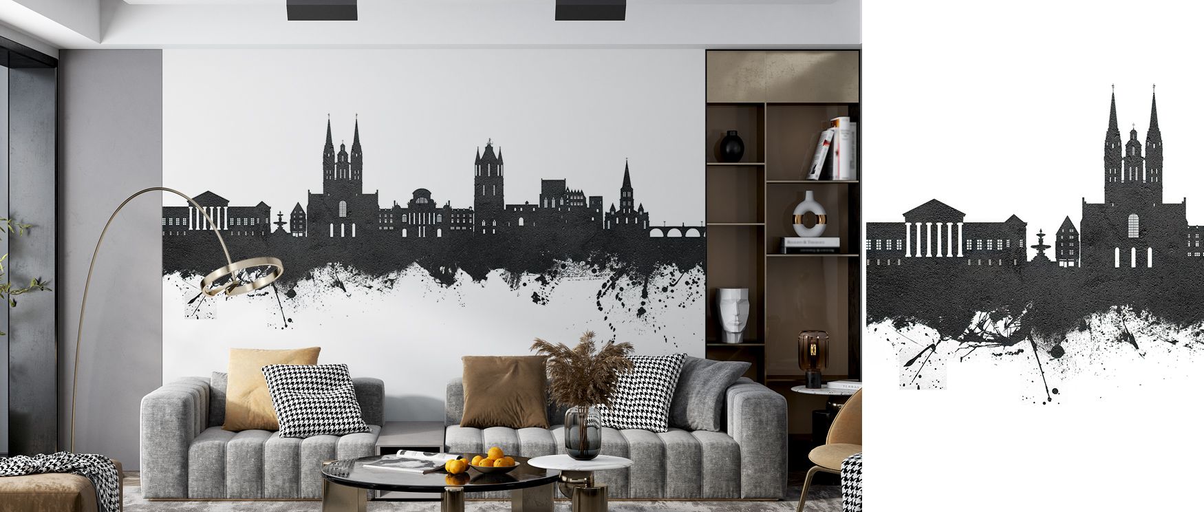Gentle harmony defines Angers France Skyline Black & White Wallpaper as it paints structured silhouettes through grayscale poetry; balanced luminosity enriches mood, turning every wall into contemplative art infused with timeless metropolitan beauty for i