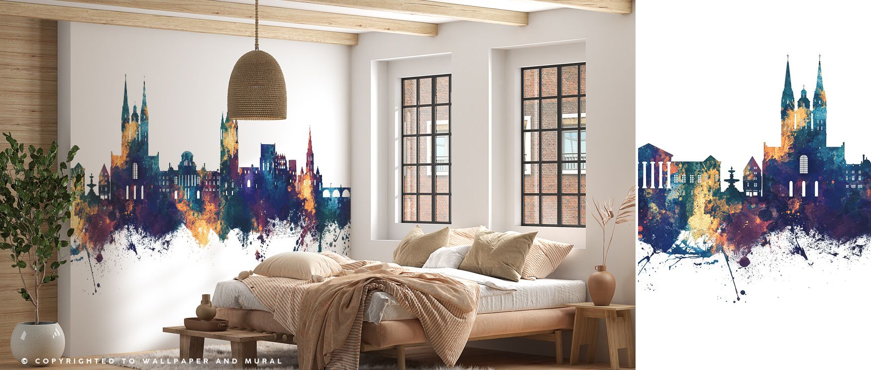 Luminous architecture unfolds within Angers France Skyline Blue & Bronze Wallpaper, where bronze reflections mingle with deep cerulean hues, expressing elegance and cultural pride; shimmering textures illuminate every contour, crafting serene living atmos