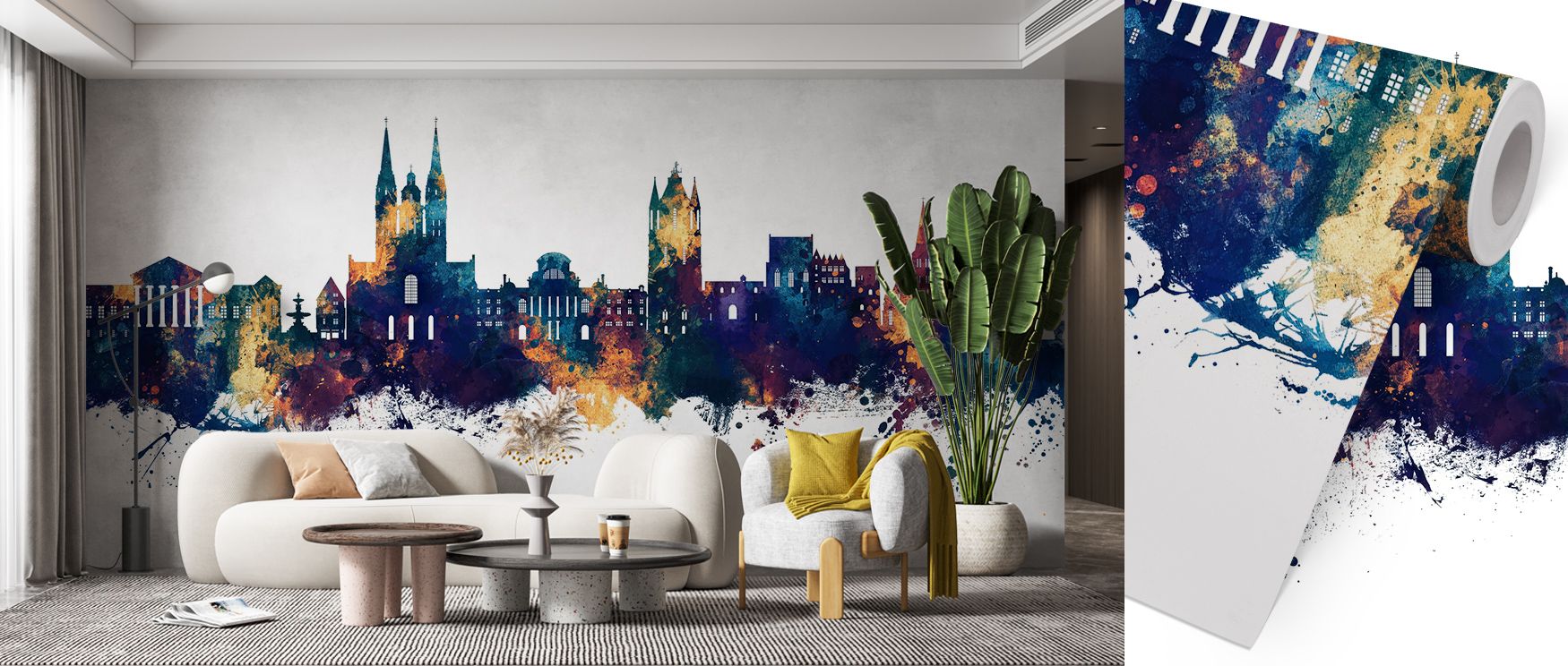 Majestic glow emanates from Angers France Skyline Blue & Bronze Wallpaper, capturing twilight’s delicate union of metallic warmth and celestial calm; graceful buildings rise through tranquil gradients, enhancing interiors that crave artistic depth, refine
