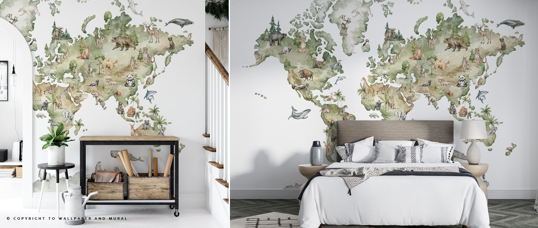 Charming illustrations decorate Animals From Around the World Map Wallpaper, combining geography and nature in an enchanting artistic flow. Soft tones meet vivid creatures, sparking imagination and curiosity, enriching learning environments filled with pl
