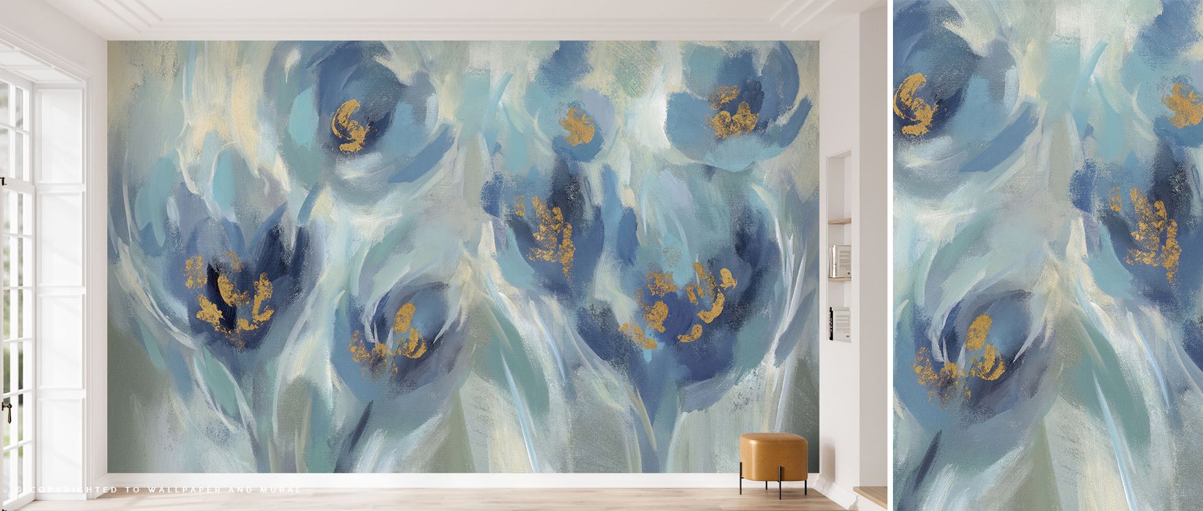 Floral elegance flourishes across April Blooms Wallpaper, depicting petals in balanced pastel motion. The pattern enhances spatial openness and calm, ideal for living or dining areas that appreciate organic grace and visual poetry.
