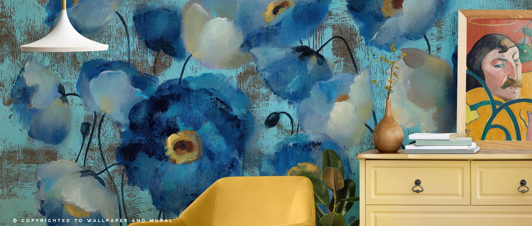 Floral harmony blossoms in Aquamarine Floral on Blue Wallpaper, merging artistry and minimalism. The fluid arrangement captures emotion and freshness, crafting interiors that exude coastal charm and subtle refinement.