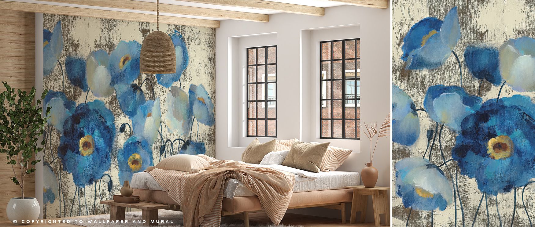 Flowing blossoms grace Aquamarine Floral Wallpaper, their aquamarine hues diffusing soft tranquility across every contour. Each petal embodies light movement, filling interiors with gentle rhythm and refined calm perfectly suited for elegant modern spaces