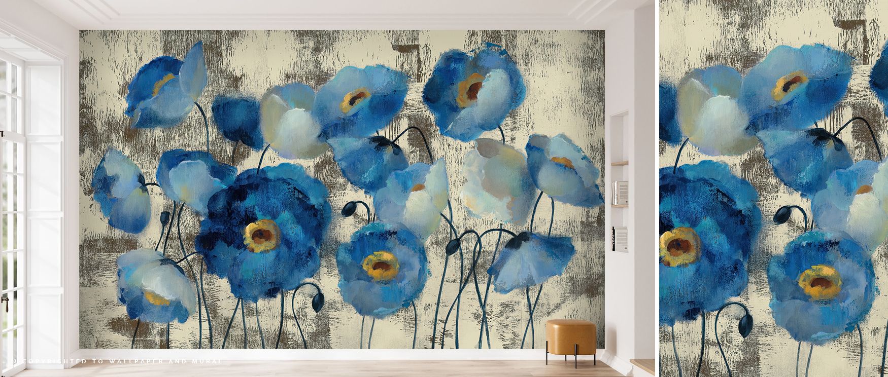 Timeless balance shapes Aquamarine Floral Wallpaper, combining precision with fluidity. The floral movement appears effortless, filling rooms with visual freshness and gentle continuity ideal for calm decorative schemes.