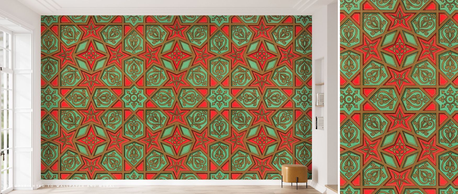 Layered color brilliance illuminates Arabe Dreams no. 65 Wallpaper, merging art and history within glowing lattices. Subtle shadows accentuate motion, crafting atmospheric beauty ideal for contemplative and decorative modern spaces.