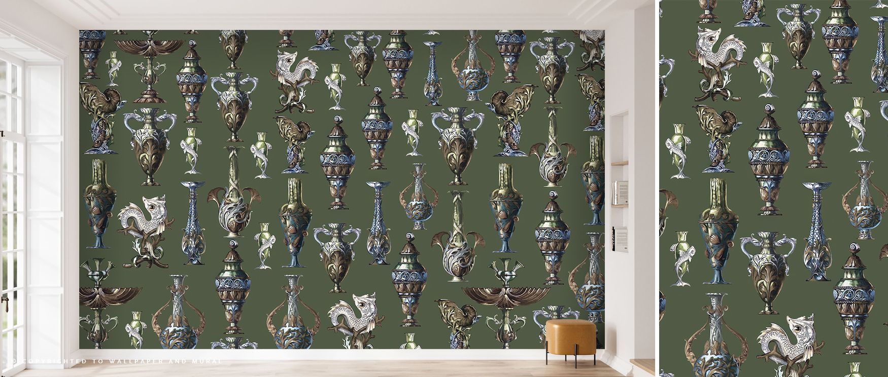 Vintage flair breathes through Art Deco Wall Green Wallpaper, uniting emerald vibrance and structured symmetry. The result feels lavish yet controlled, turning everyday rooms into timeless showcases of decorative art.